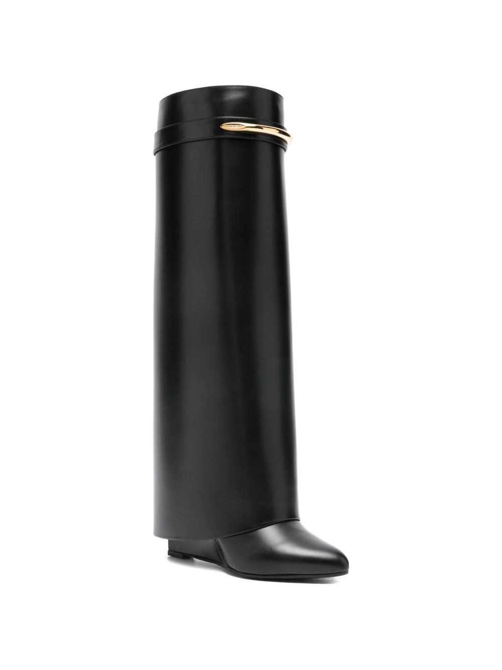 Pointed Toe Boots With Elegant Wedge Heel And Gold Accent