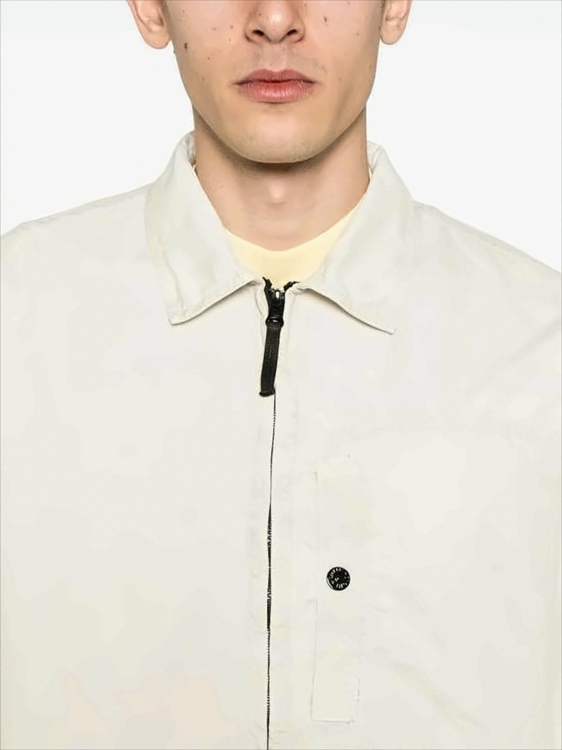 White Long-Sleeve Shirt with Zipper Closure