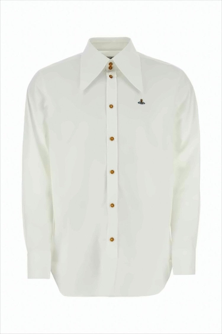 Long-Sleeve Cotton Shirt with Brown Button Detailing