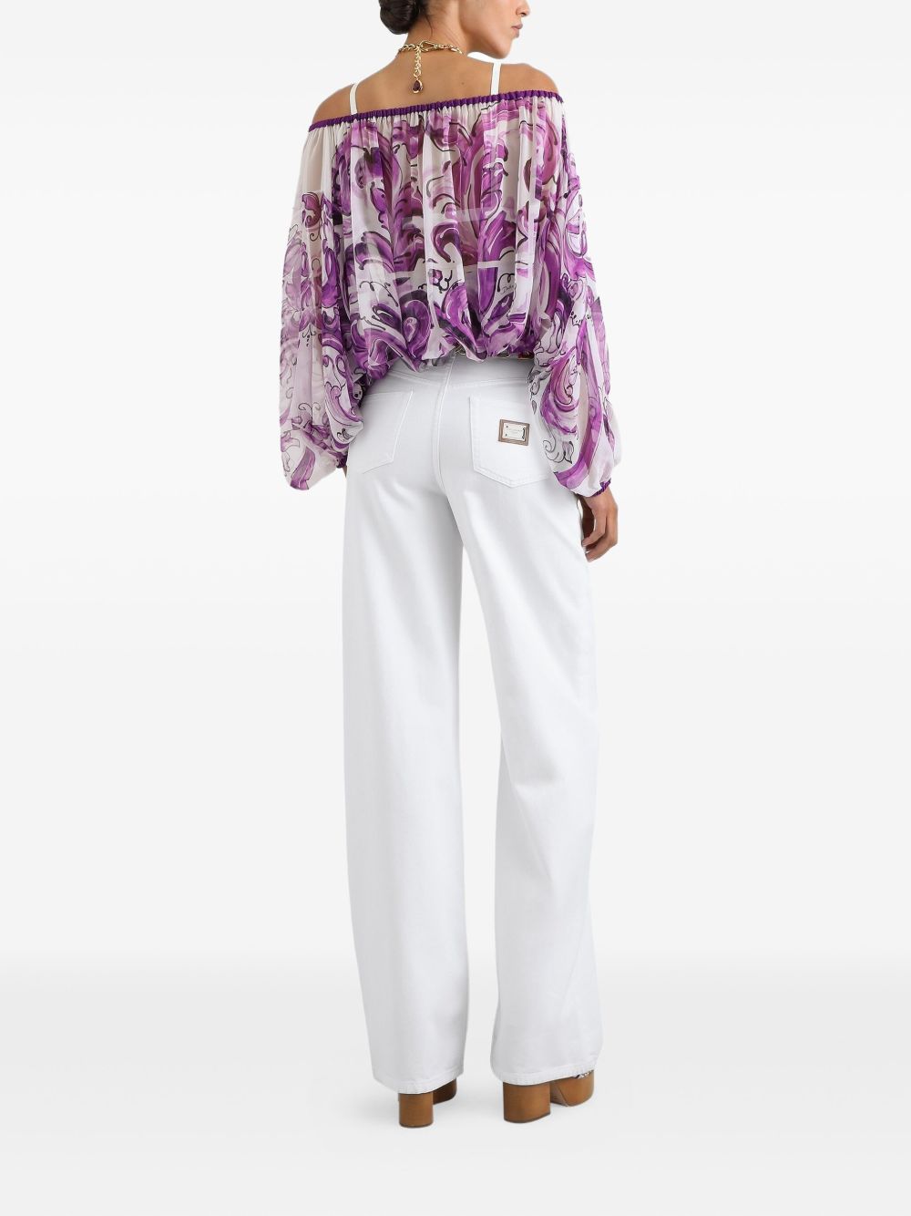 Majolica Print Silk Chiffon Top