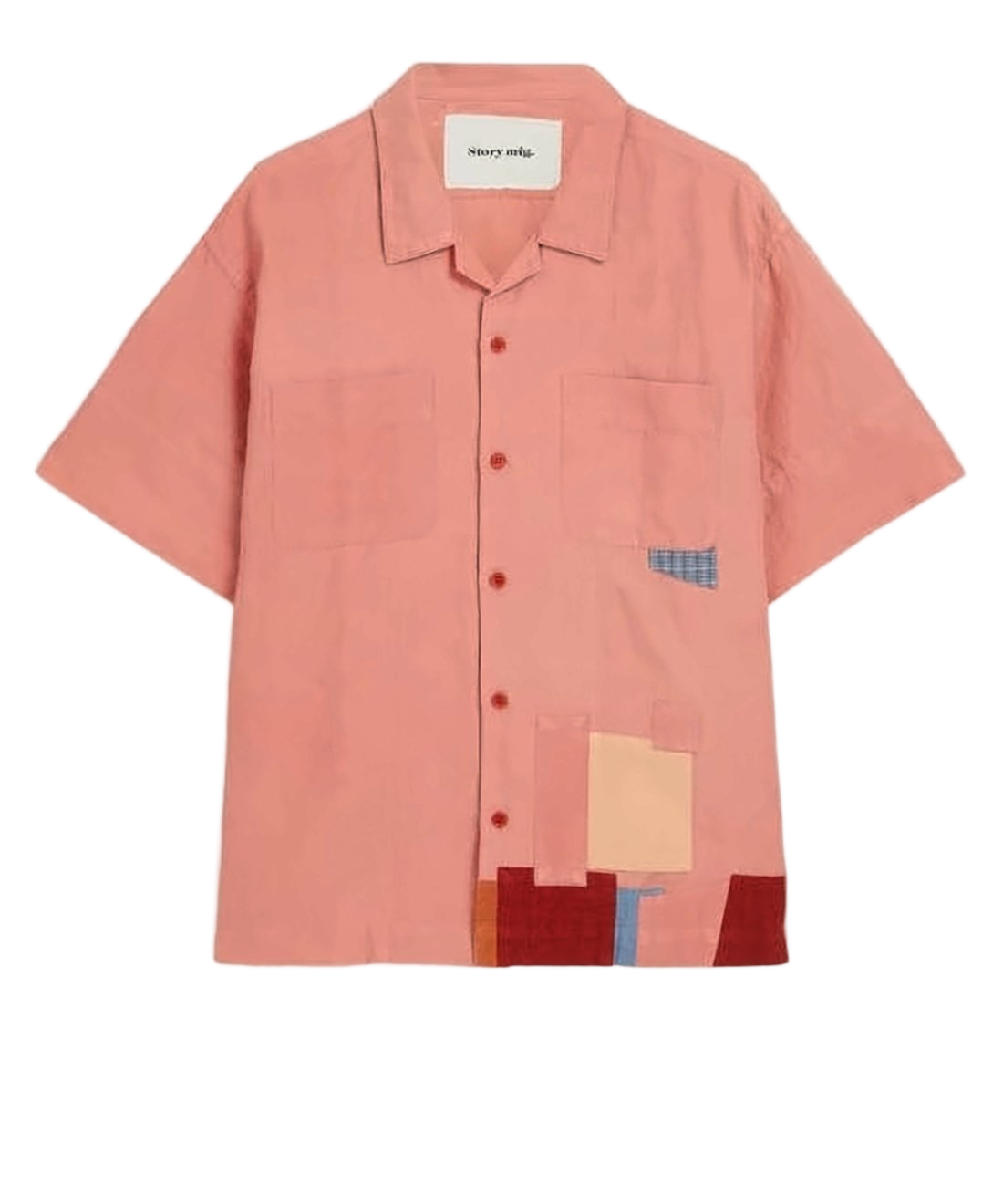 Relaxed Fit Short-Sleeve Shirt with Patchwork Detail