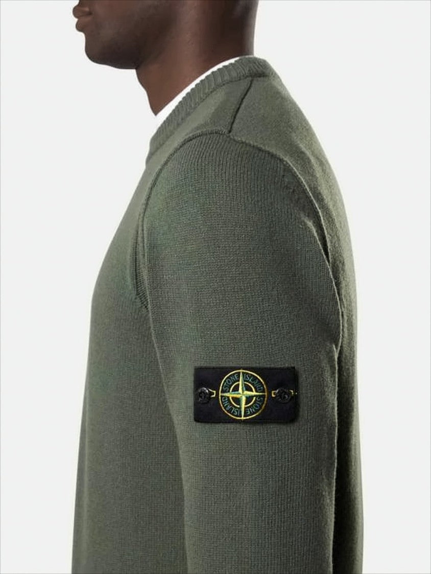 Crew Neck Wool-Polyamide Blend Sweater with Signature Patch