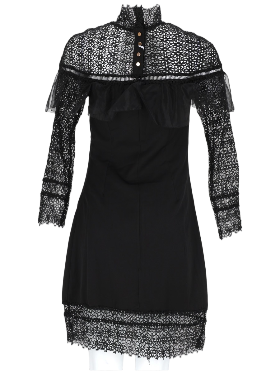 Fitted Mini Dress with Lace Detailing and Ruffle Accents