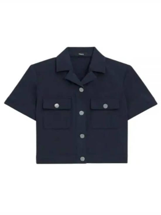 Cropped Blouse with Classic Collar and Flap Pockets
