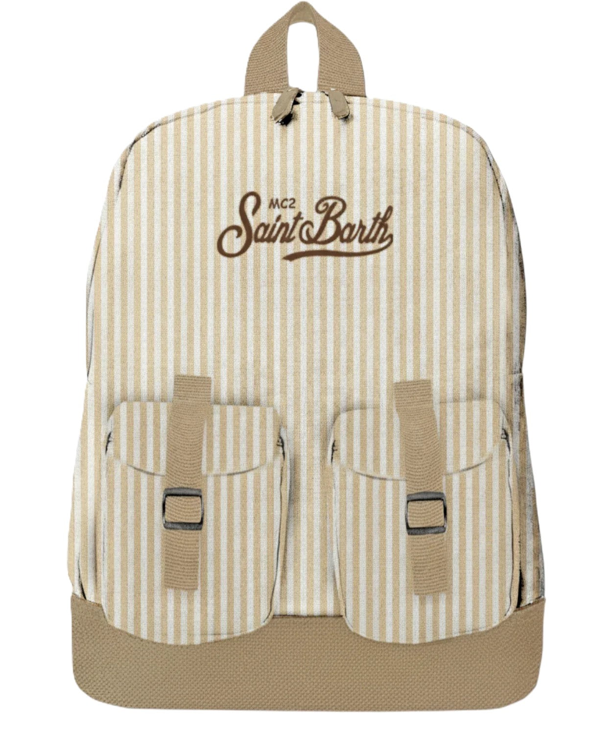 Vertical Striped Backpack with Front Flap Pockets