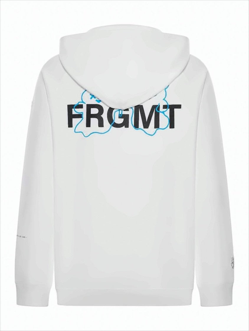 White Hoodie With Black Logo Print And Graphic Detail