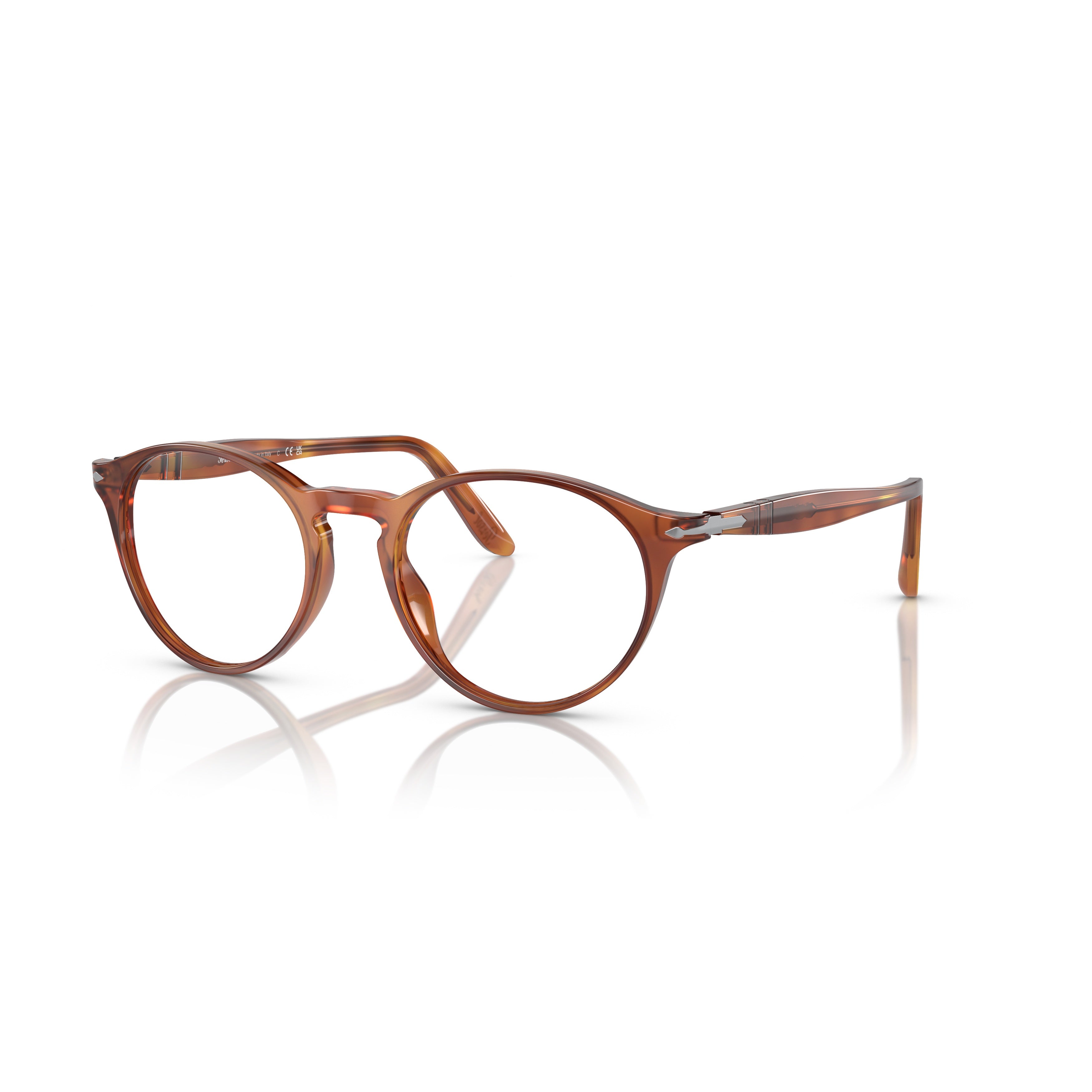 0po3092v Round Frame Eyeglasses in Amber-Brown Tortoiseshell