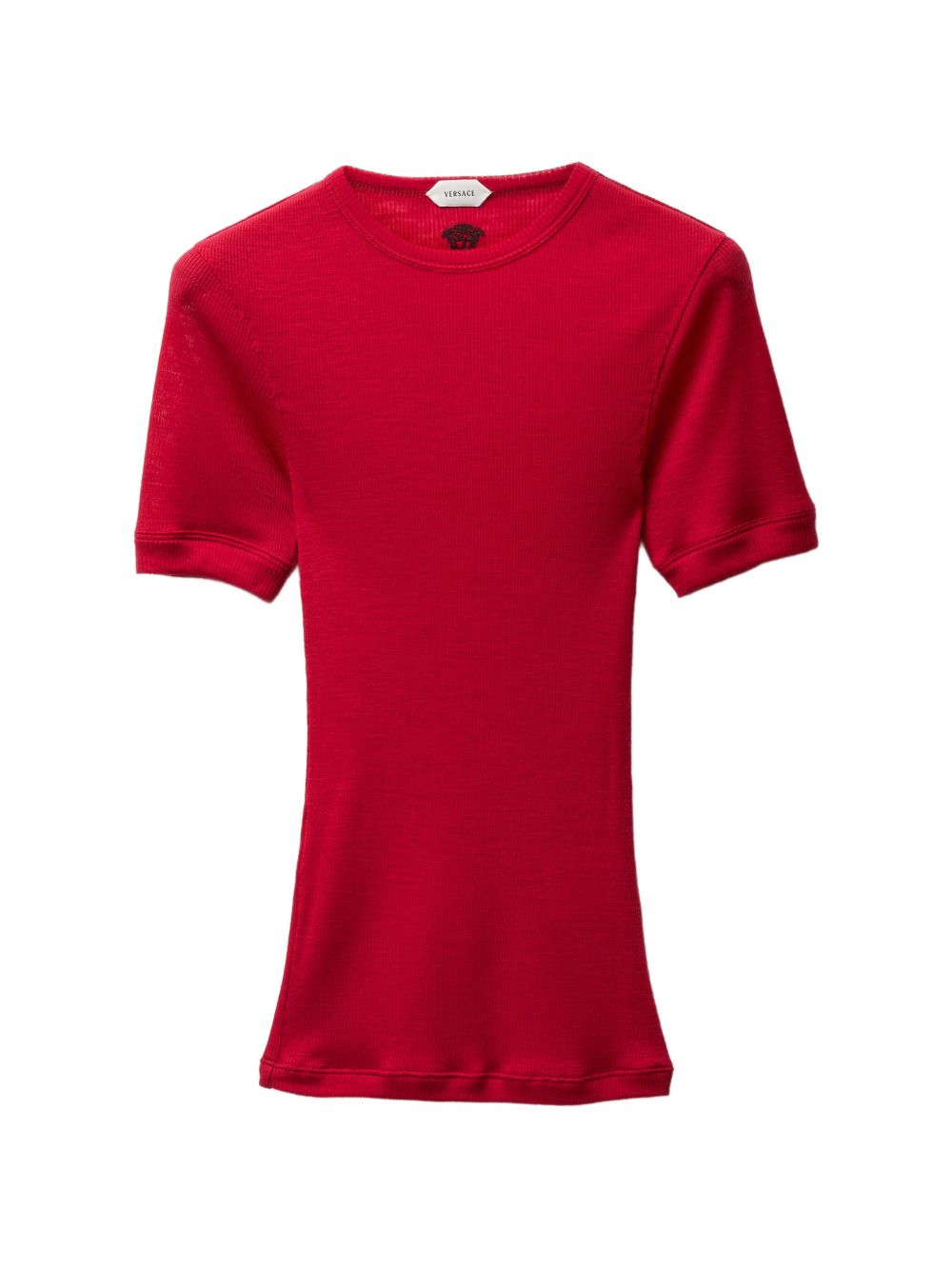 Fitted Silk-Nylon Blend Top With Round Neckline