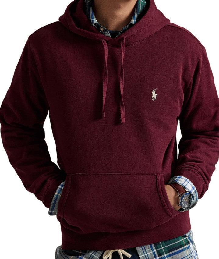 Wine-Hued Hoodie with Plush Loopback Interior