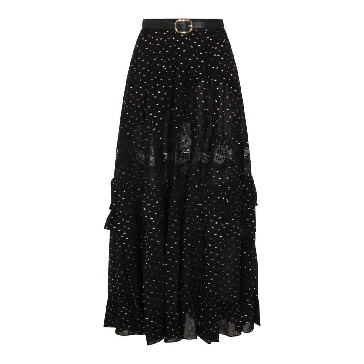Flowy Black Maxi Skirt with Lace Detailing