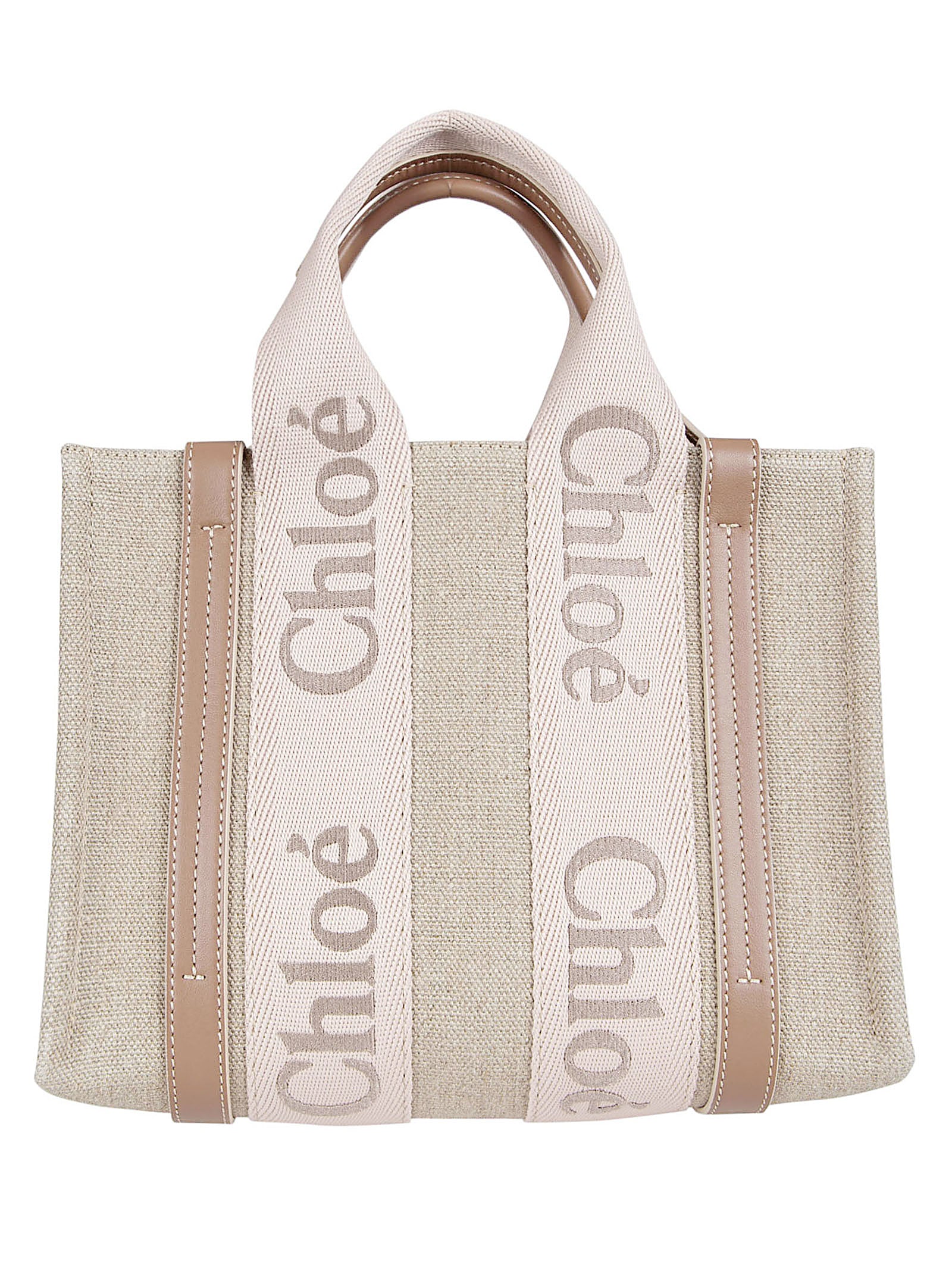Textured Fabric Tote Bag with Leather Trim and Logo Accents