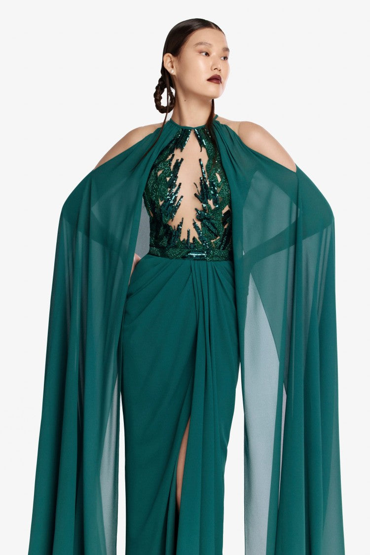 Pleated Dress With Cape