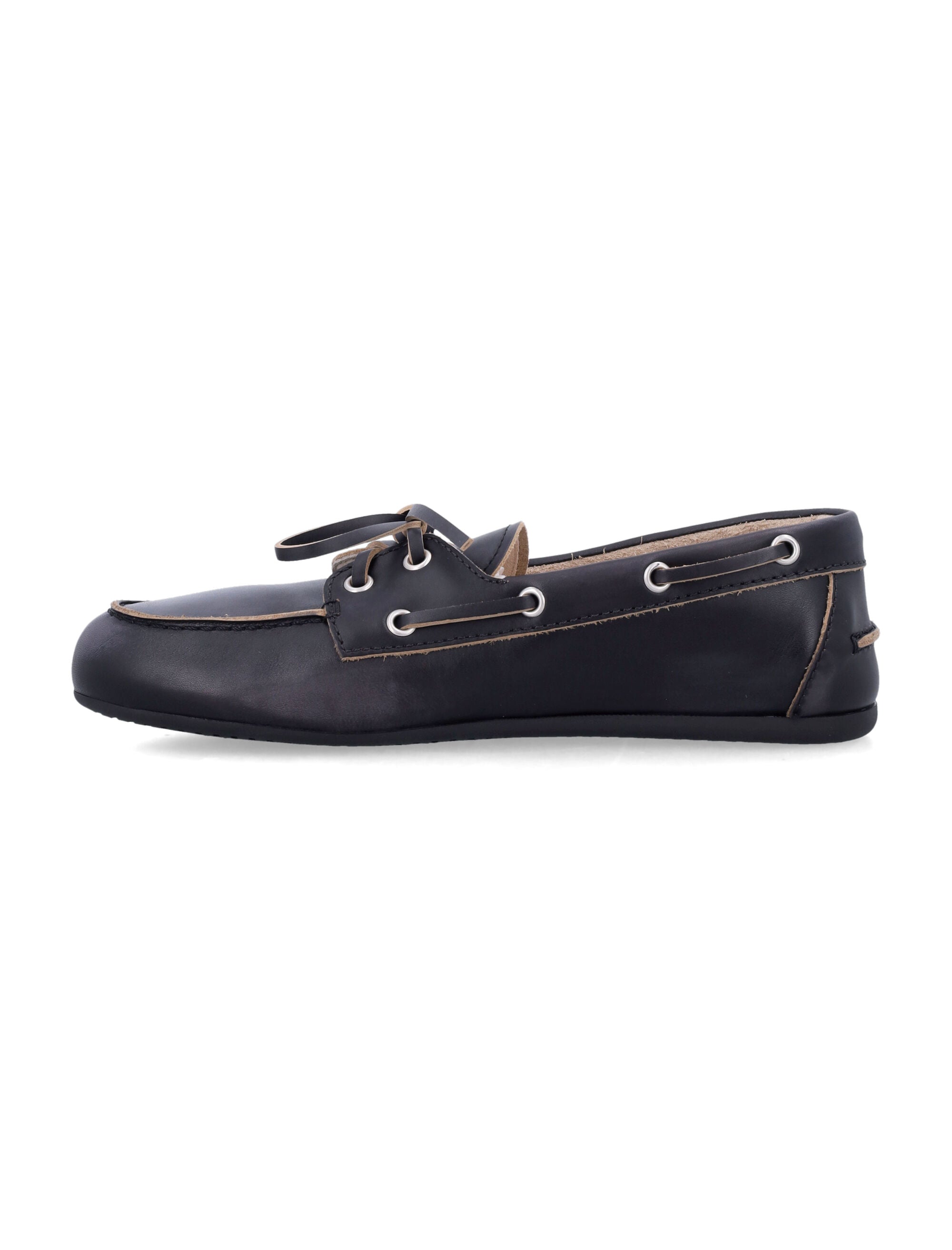 Leather Boat Loafers with Bow-Embossed Logo