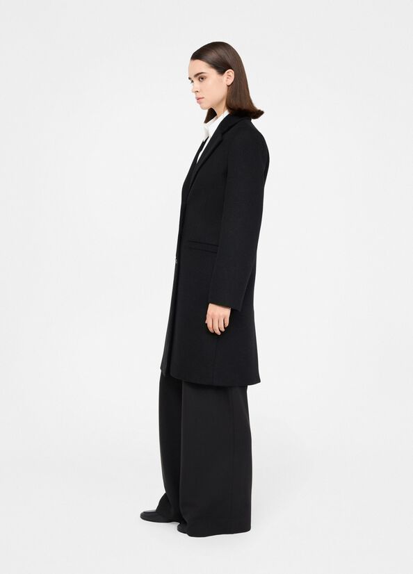 Tailored Black Wool Coat With Notch Lapel