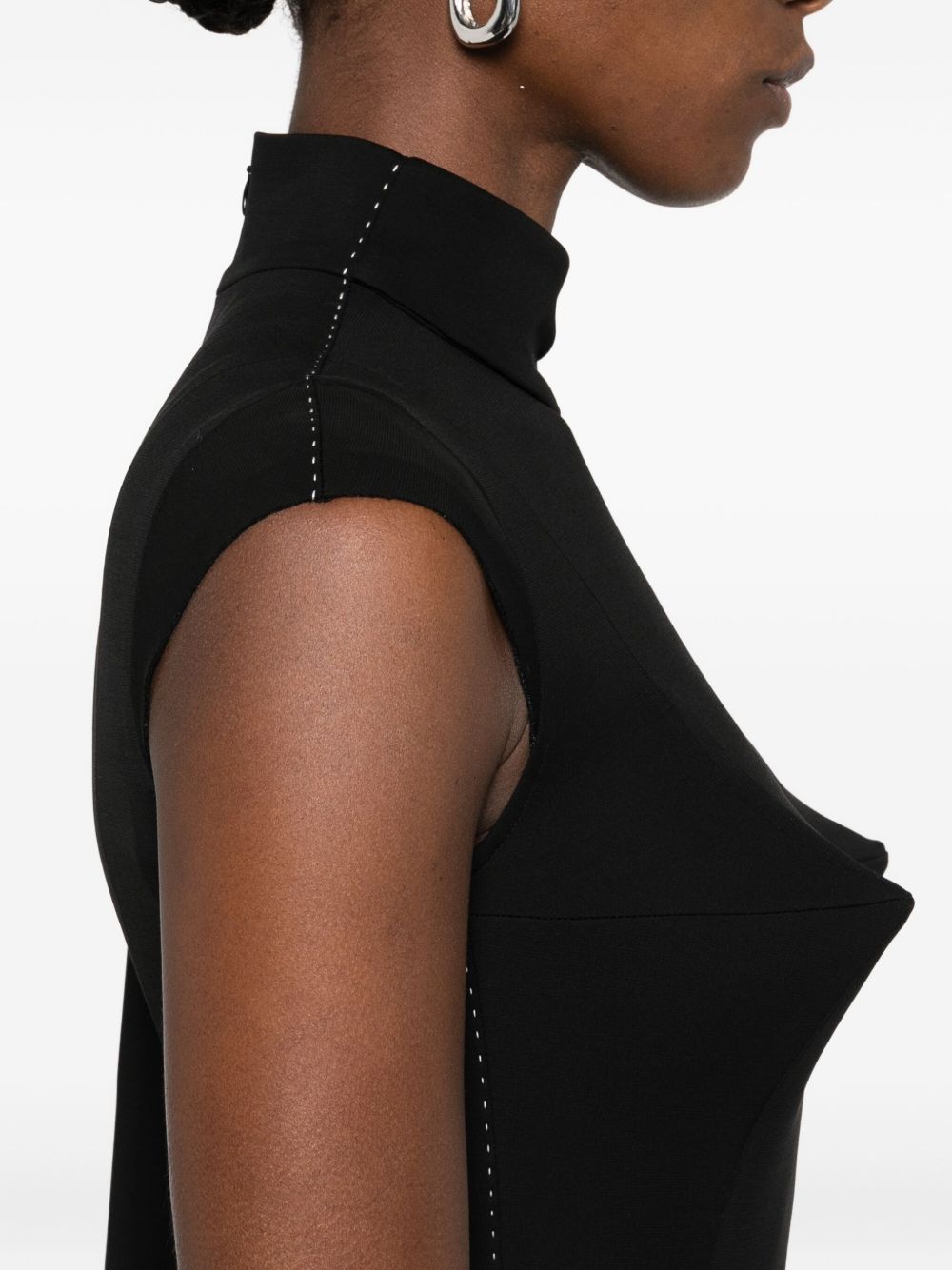 High Neck Asymmetric Hem Mini Dress