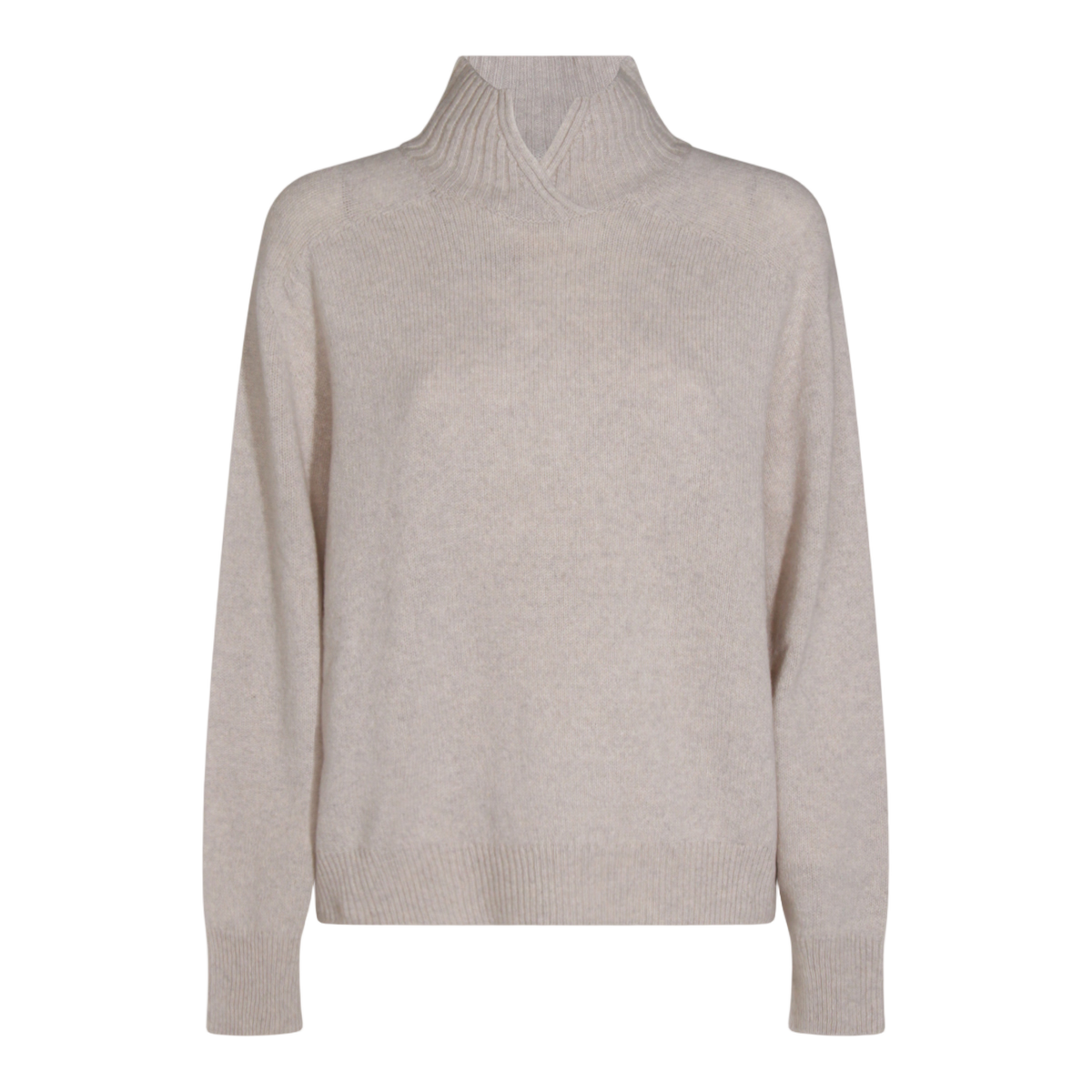 Ribbed High Neckline Sweater with V-Notch