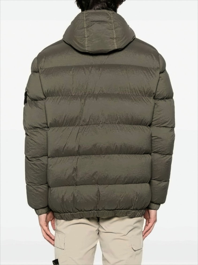 Quilted Down Jacket with Adjustable Hood and Signature Patch