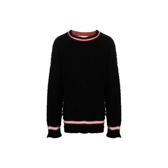 Ribbed Knit Sweater with Striped Accents