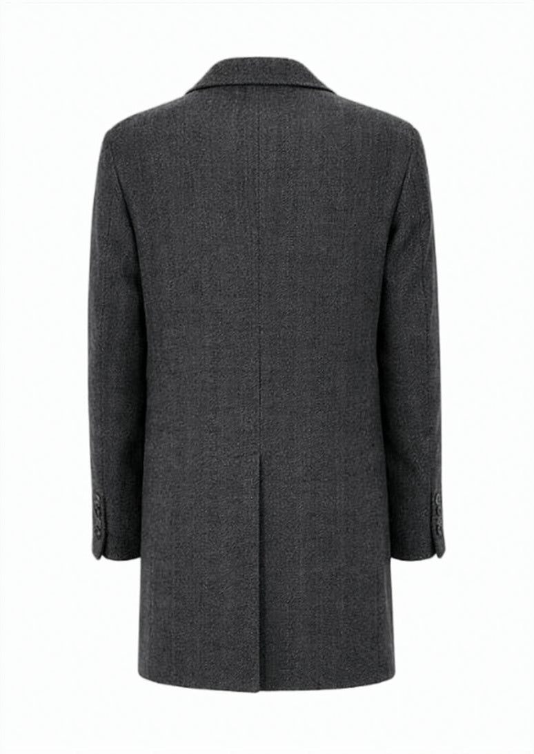 Herringbone Wool Blend Coat With Notch Lapel