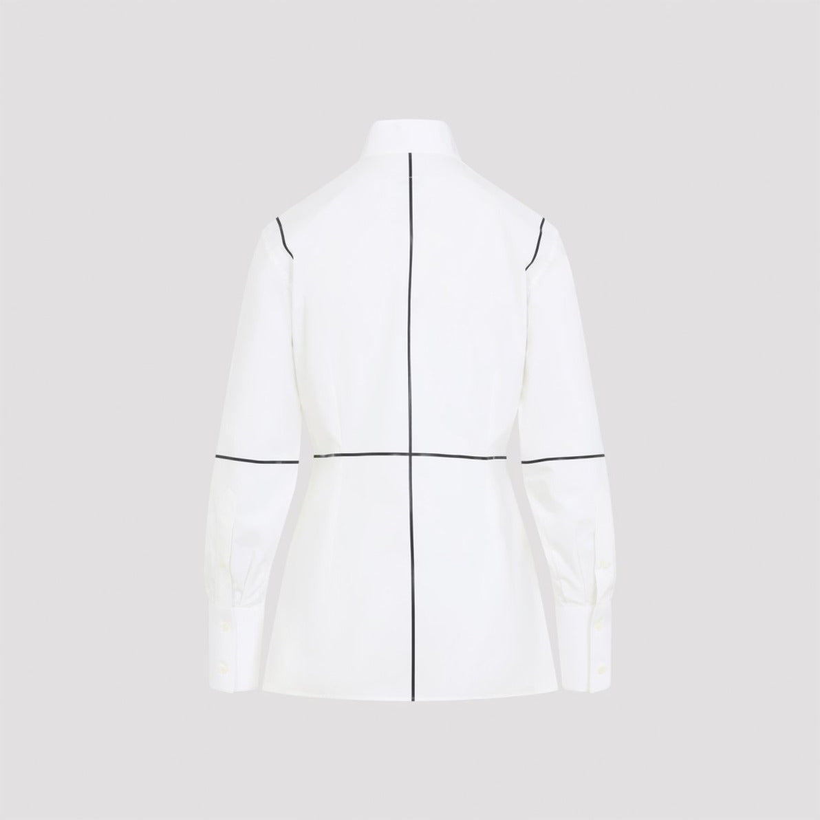 Structured White Shirt With Grid Pattern And High Collar