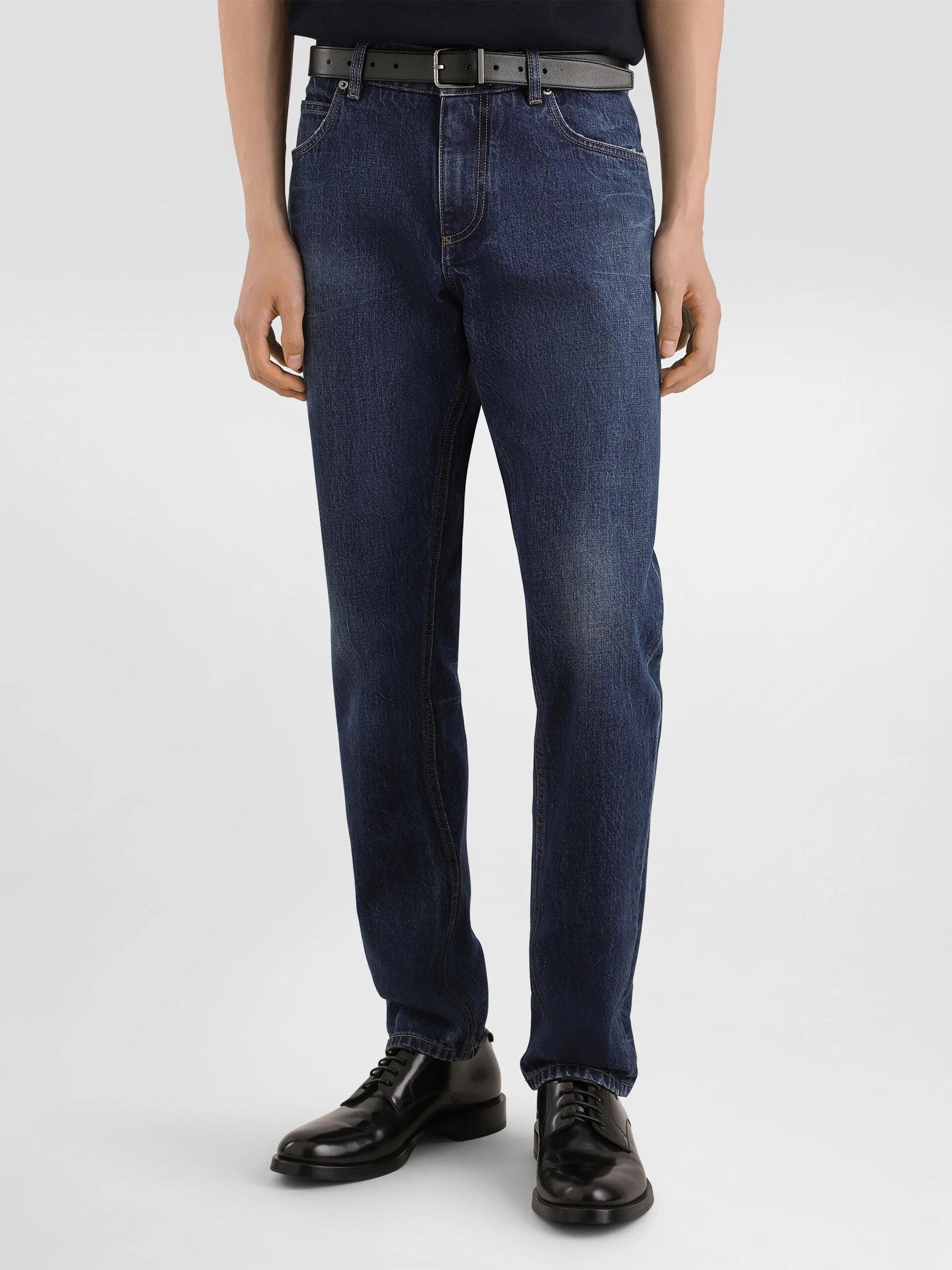 Straight-Leg Medium-Dark Wash Denim Jeans