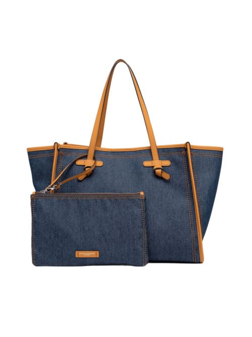 Denim-Effect Handbag with Pouch