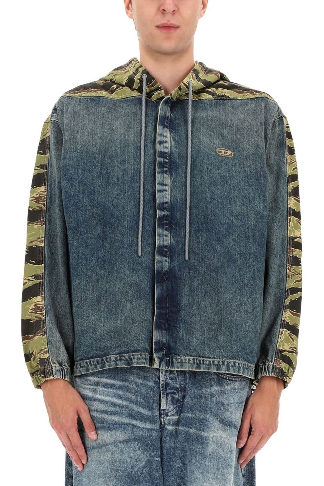 Denim Jacket with Camouflage Hood