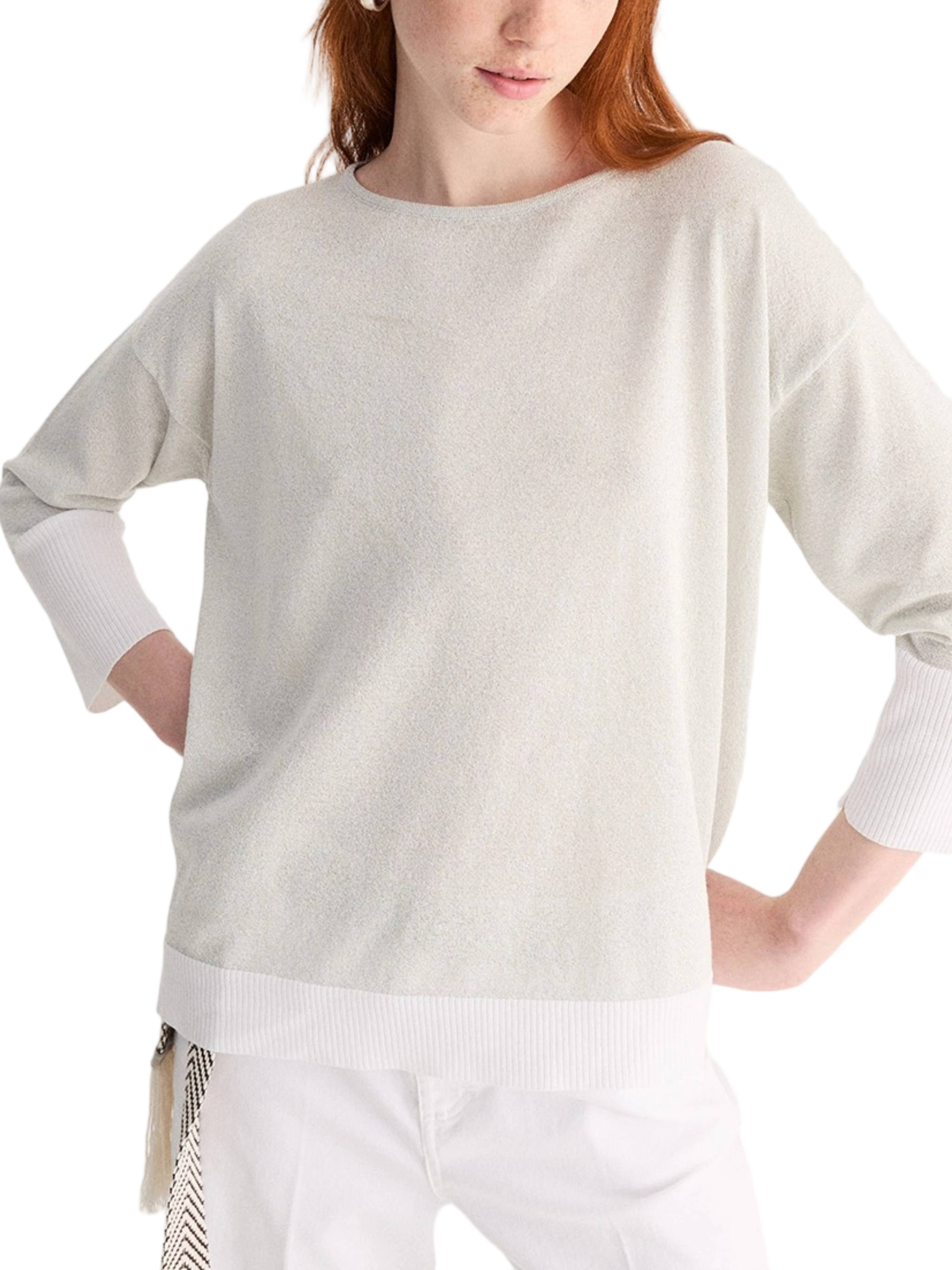 Loose-Fitting Long-Sleeved Ribbed Detail Top