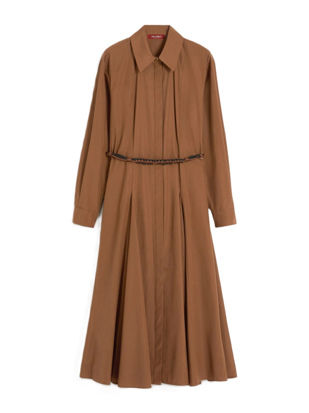Midi Dress with Flared Skirt and Braided Belt