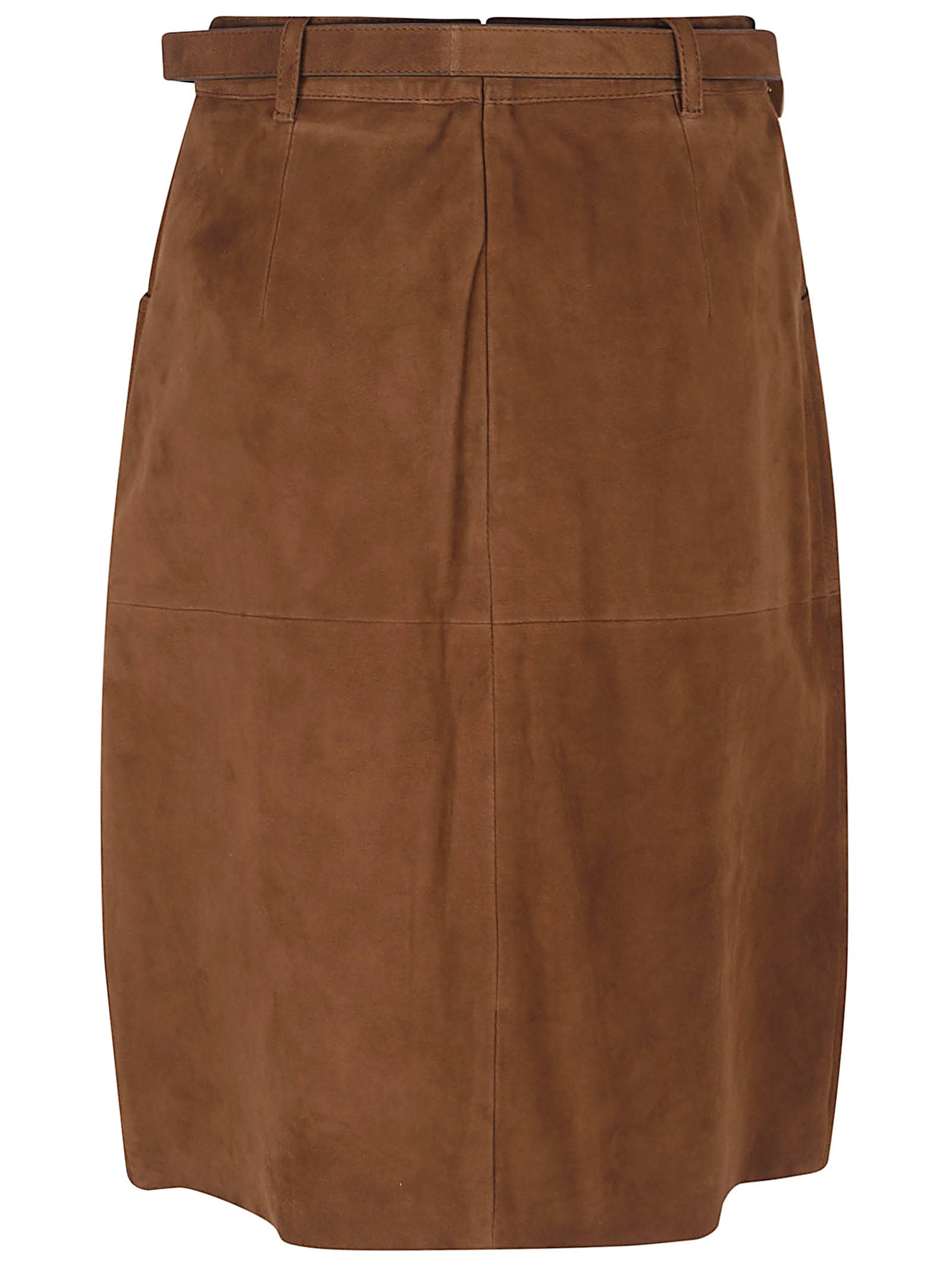Trapezoid Suede Midi Skirt