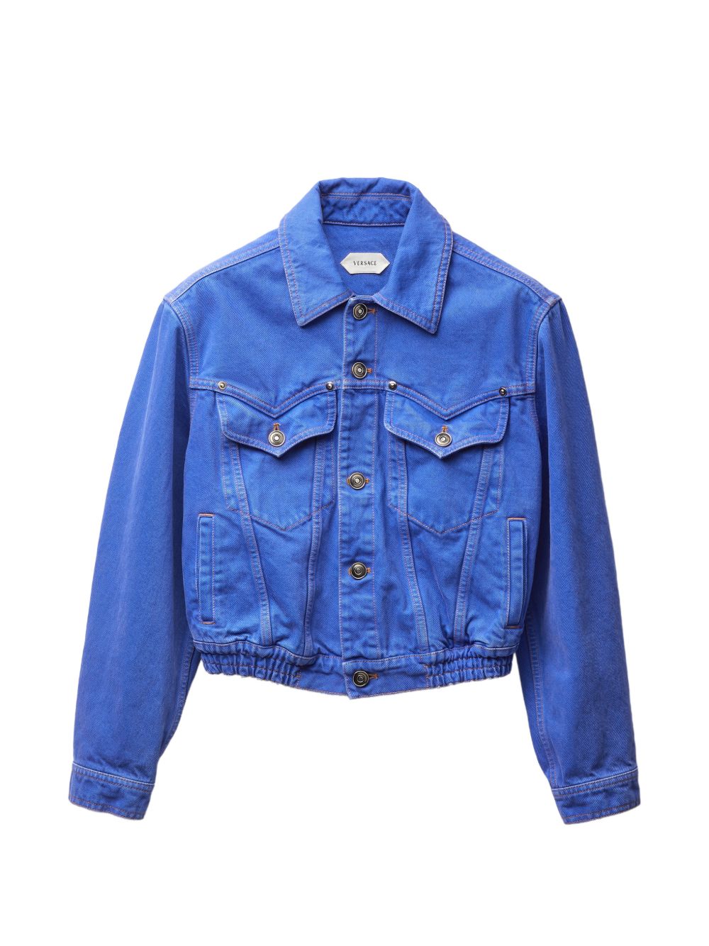 Cropped Jacket In Vibrant Blue Hue With Classic Collar