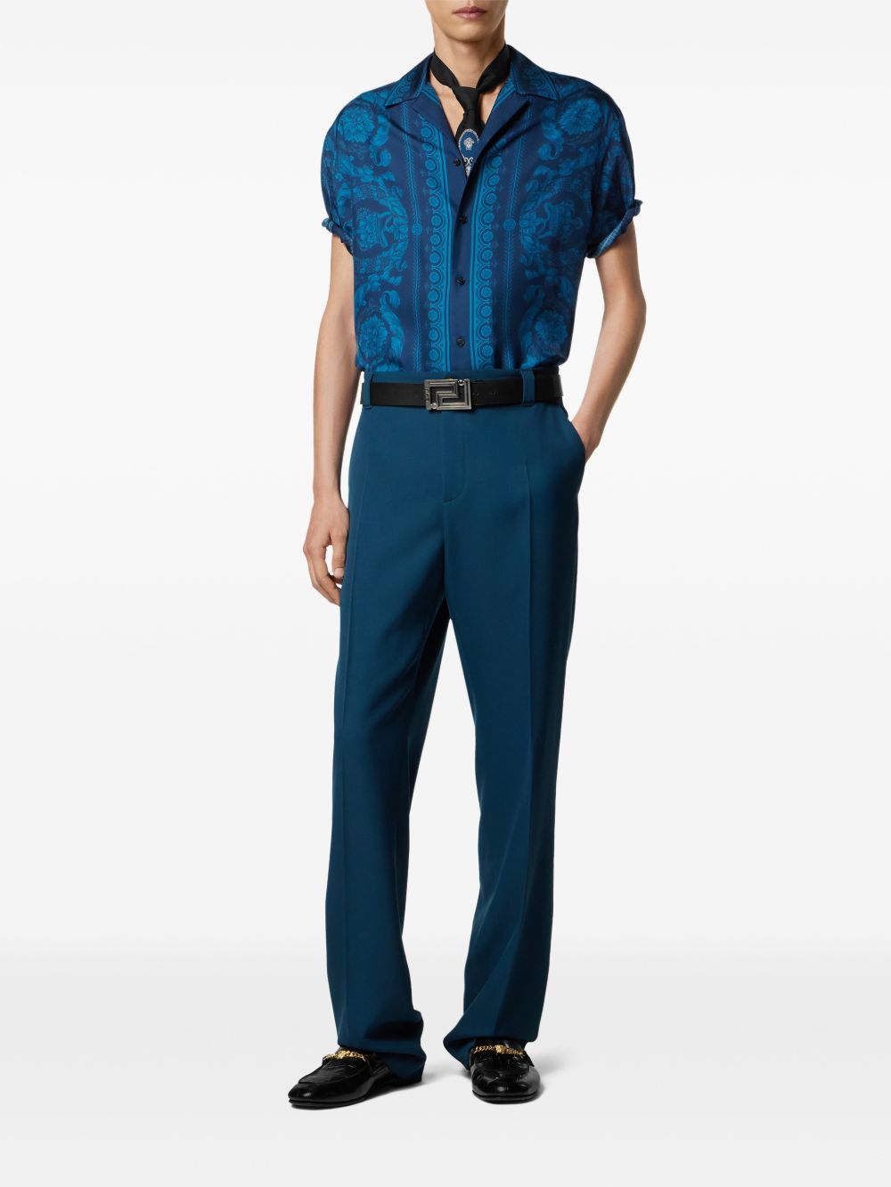 Baroque Pattern Short-Sleeve Shirt With Camp Collar