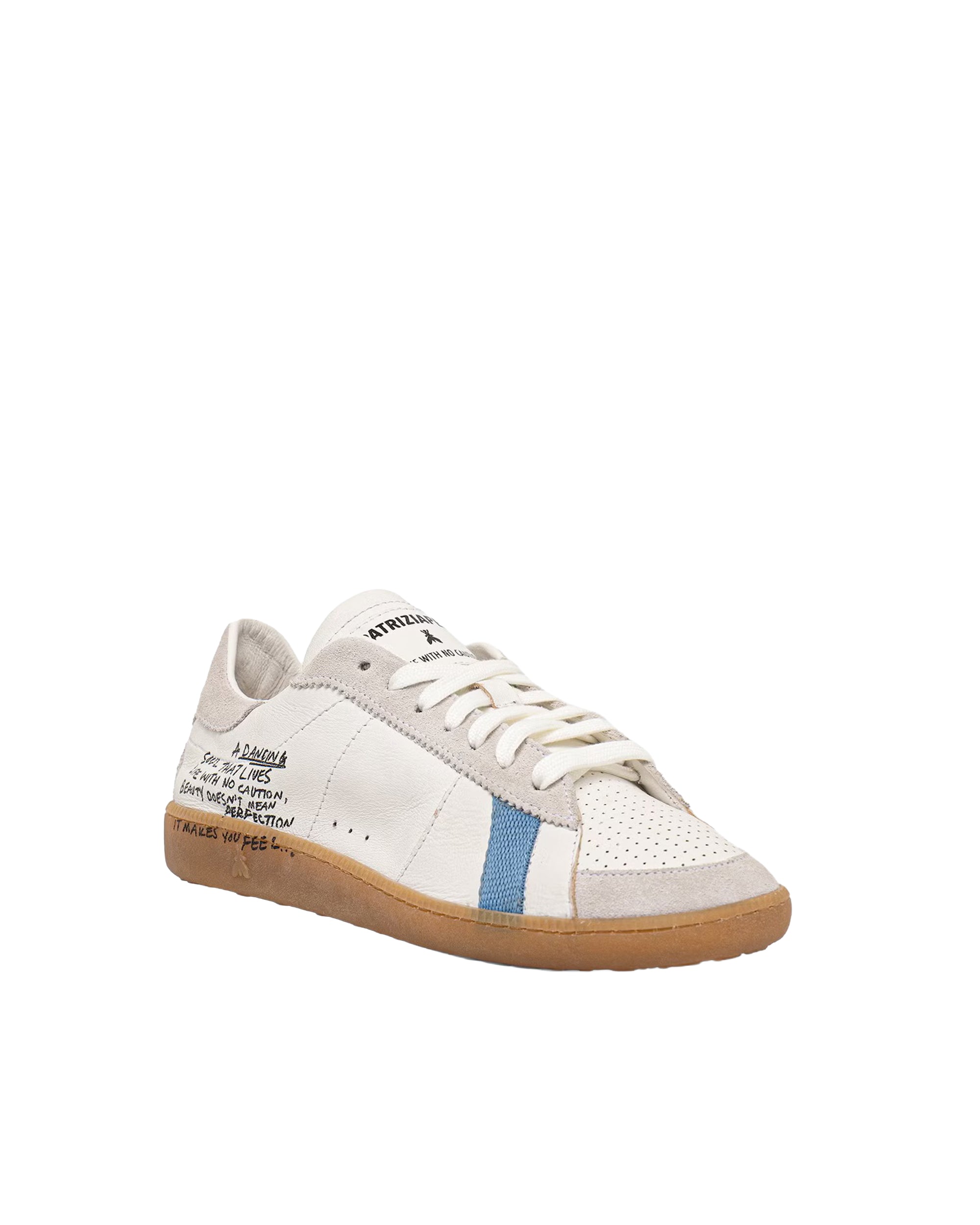 Białe/Niebieskie Skórzane Sneakersy Nappa Z Napisem