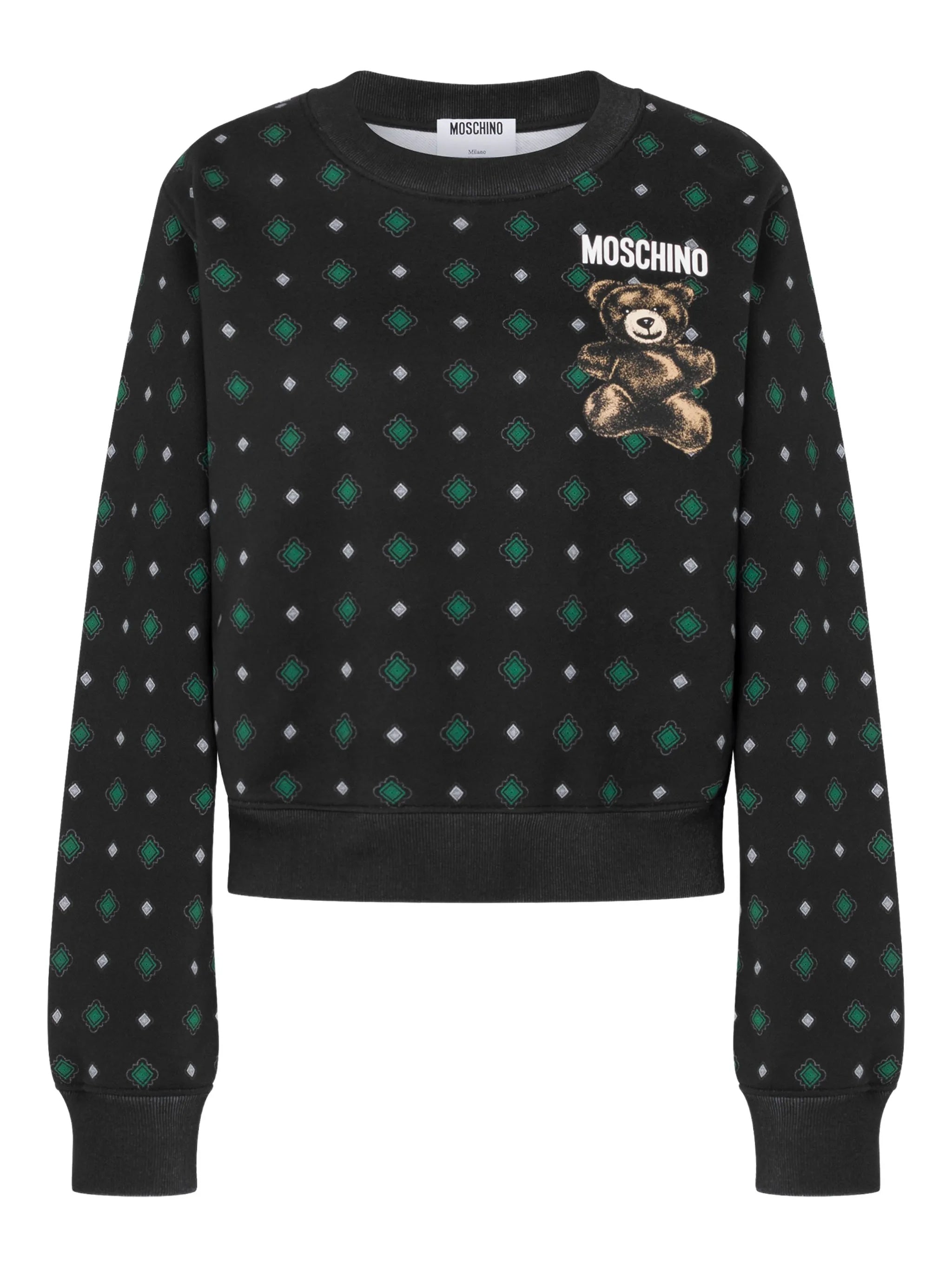 Black Organic Cotton Cropped Teddy Bear Sweatshirt