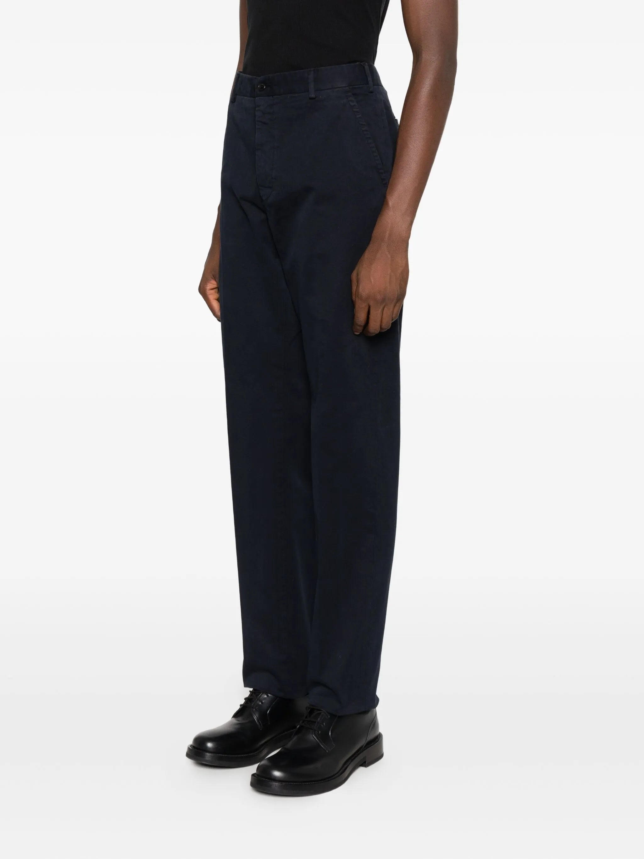 Black Straight-Leg Minimalist Cotton Trousers