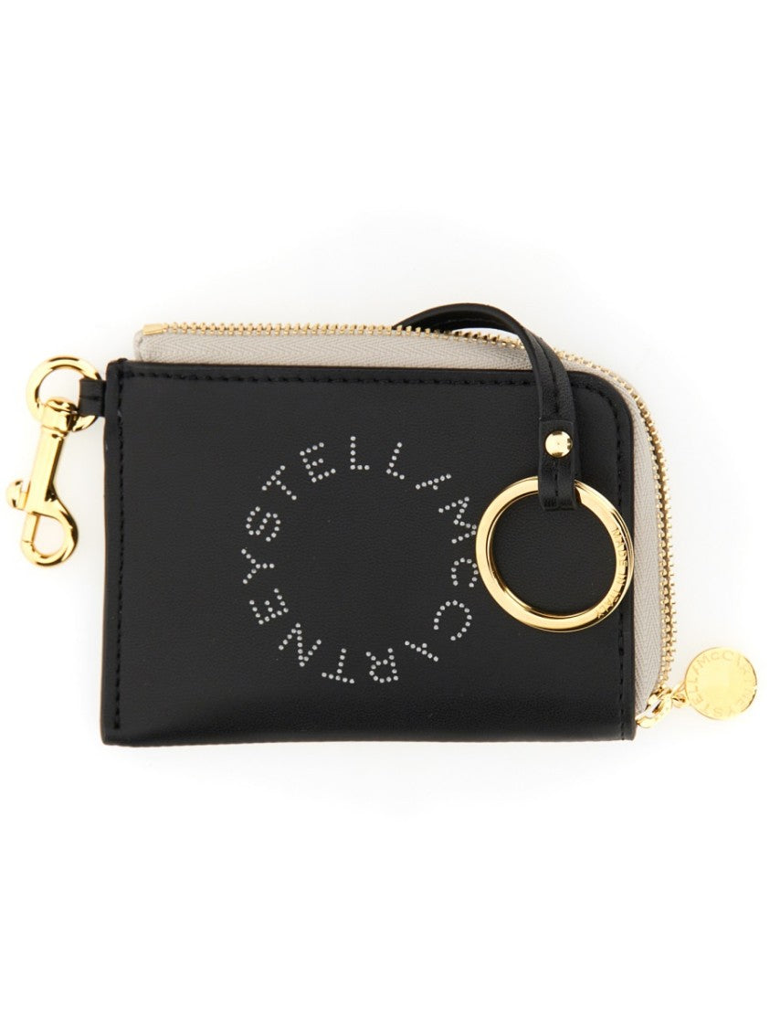 Compact Wallet With Perforated Logo And Zip Closure