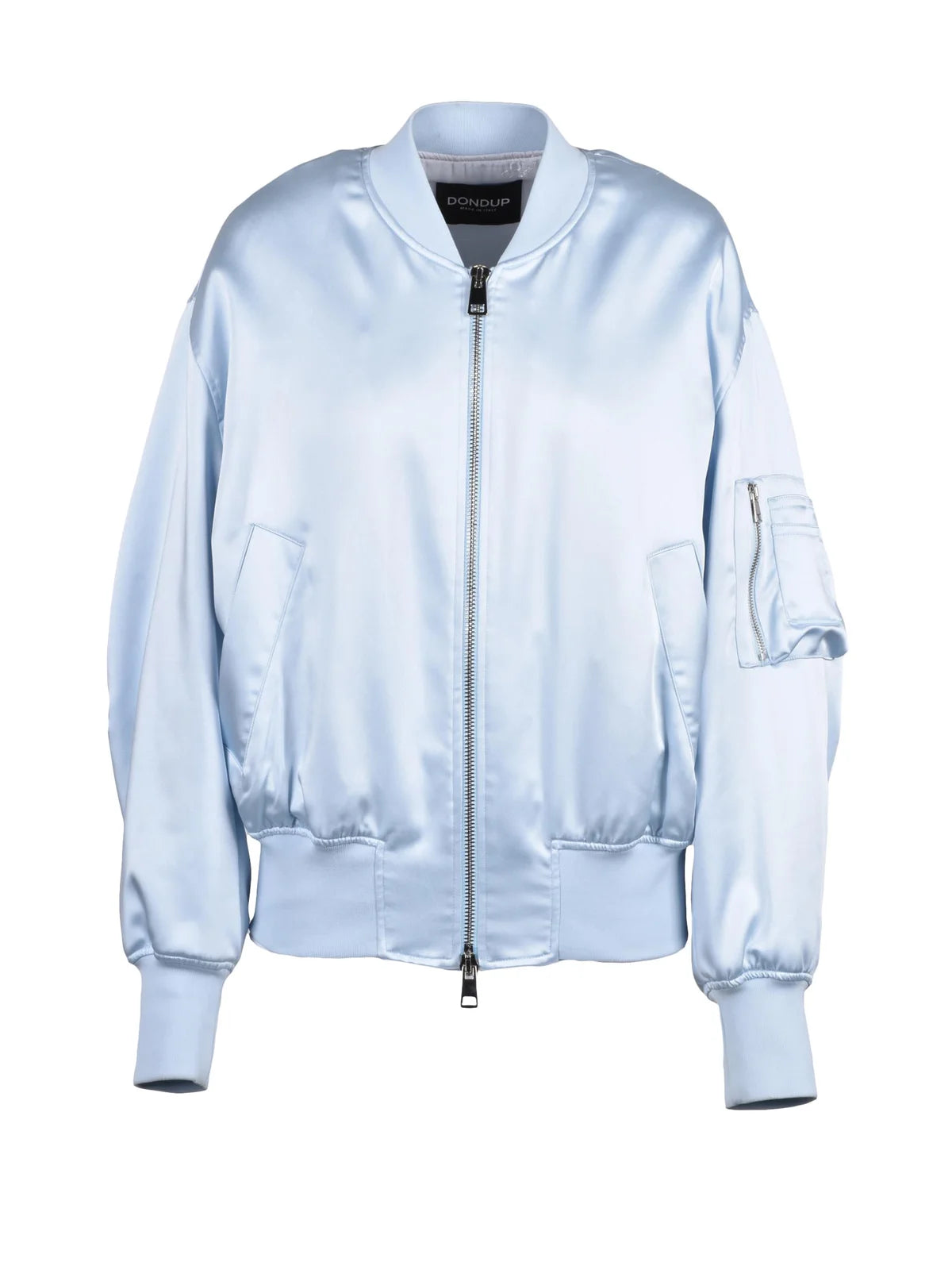 Light Blue Polyester Elastane Satin Bomber Jacket