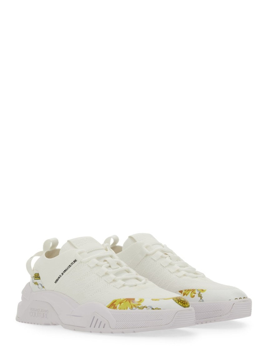 White Sneakers With Bold Logo And Textured Upper