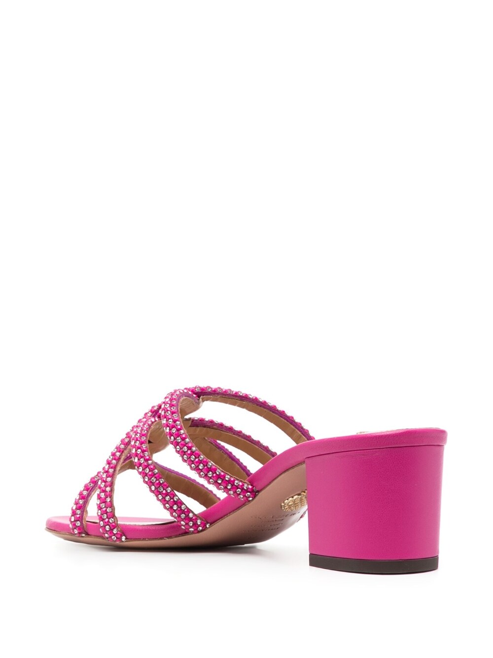 Crystal-Embellished Fuchsia Leather Mules