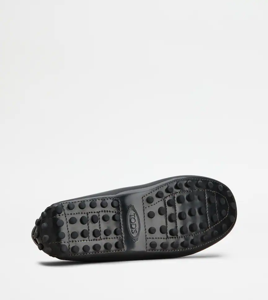 Polished Calfskin Moccasins With Metallic Bar Accent