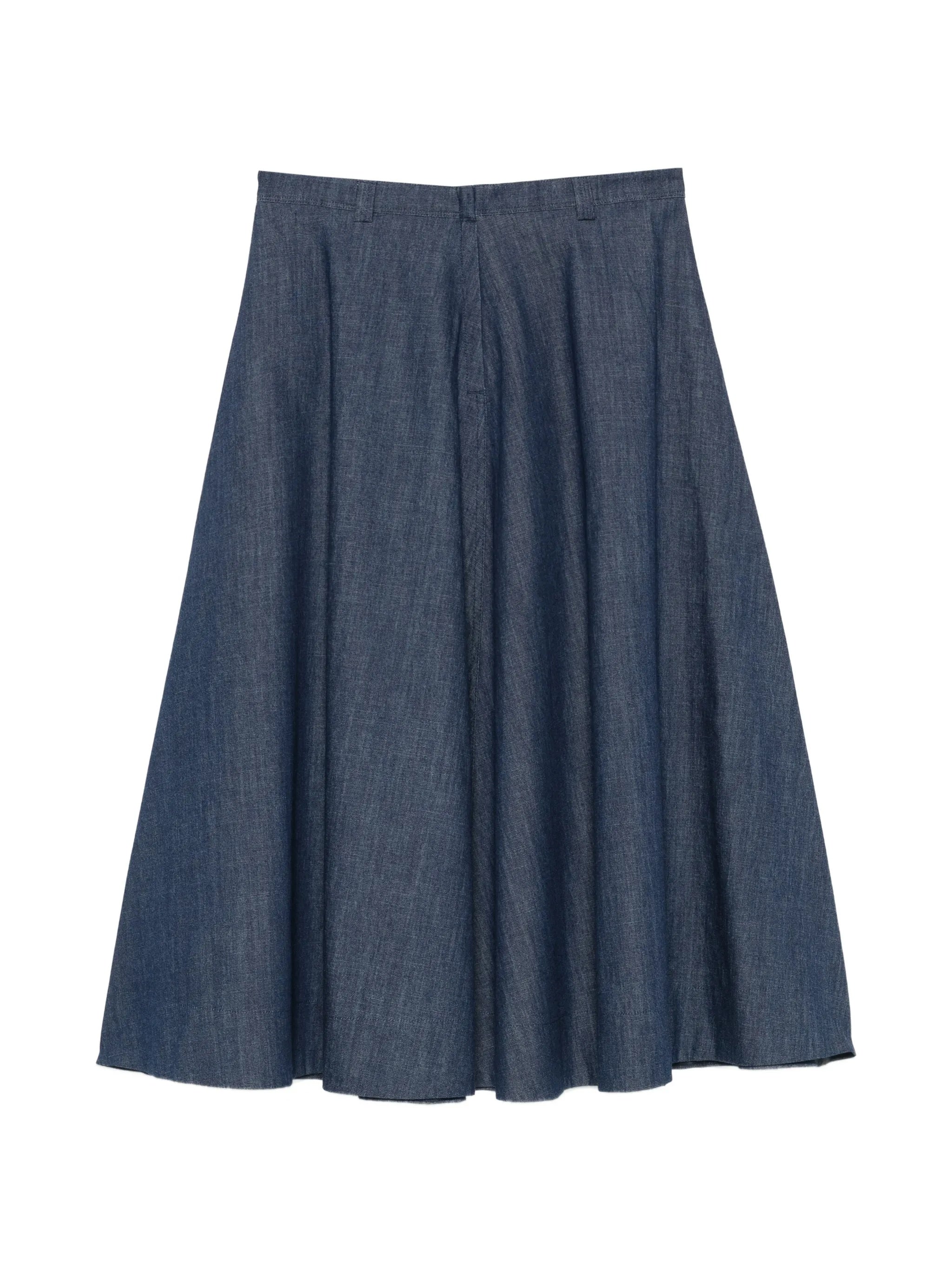 Blue Flared Knee-Length Denim Skirt