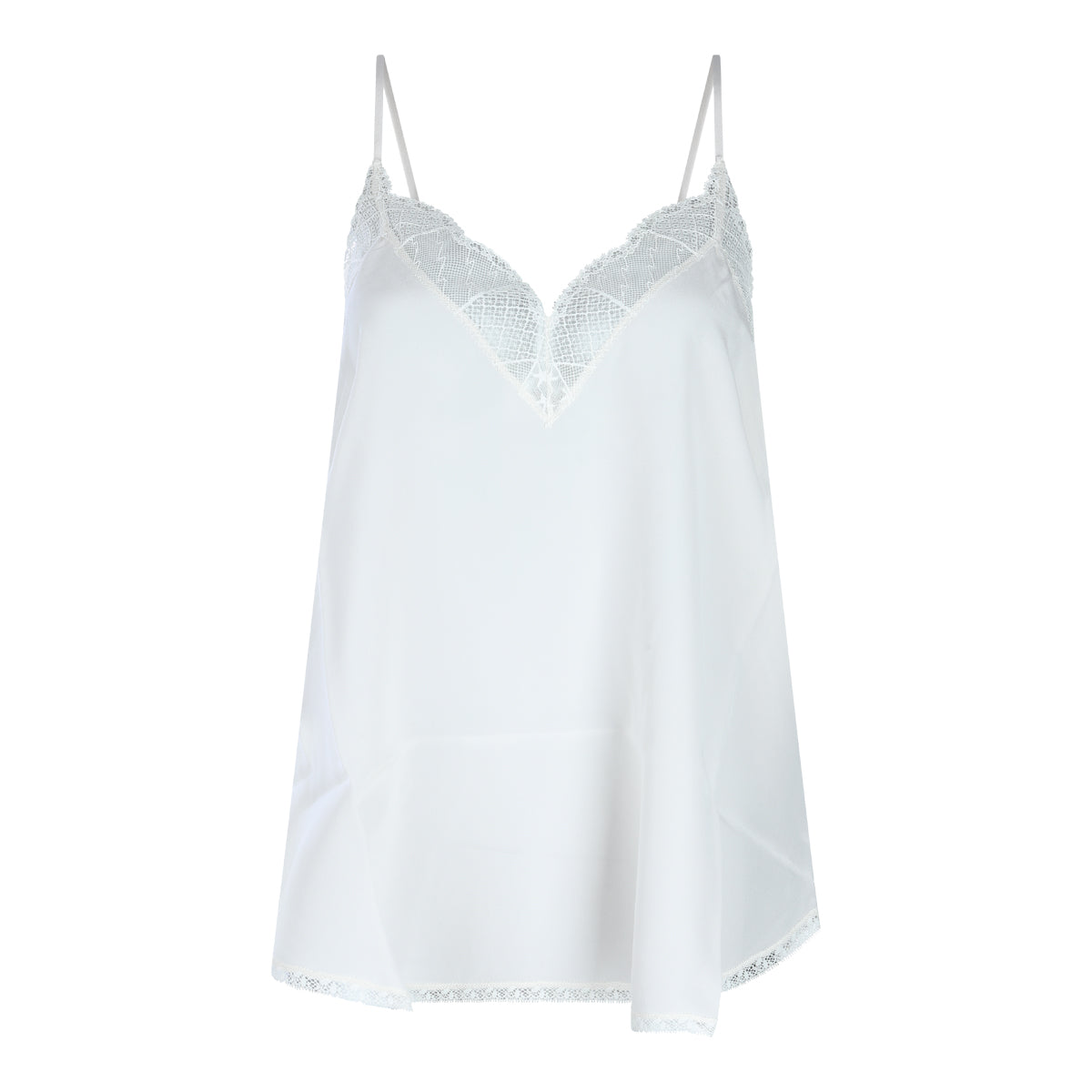 Silk Top with Intricate Lace and V-Neckline