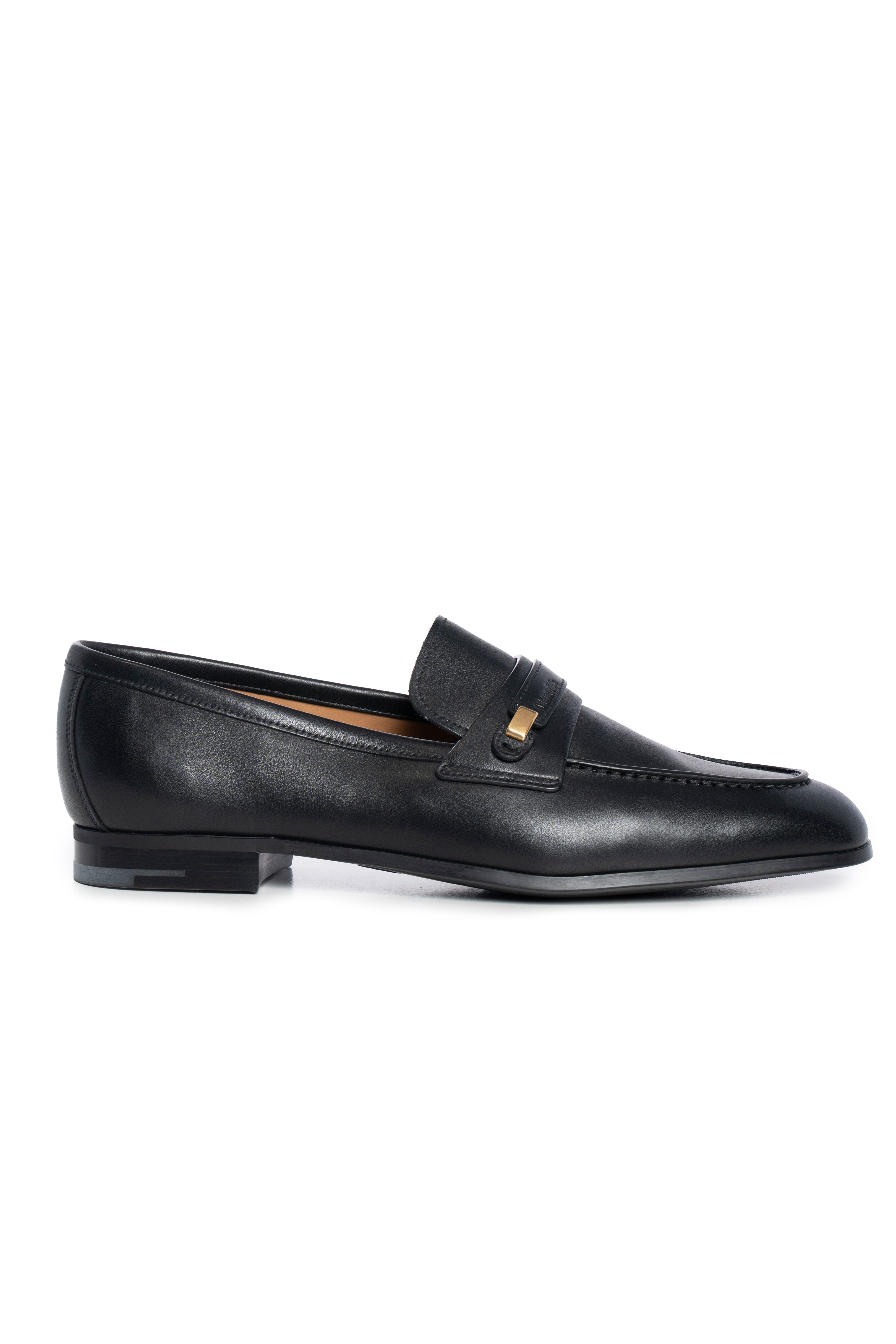 Elegant Black Leather Loafers with Gold-tone Details