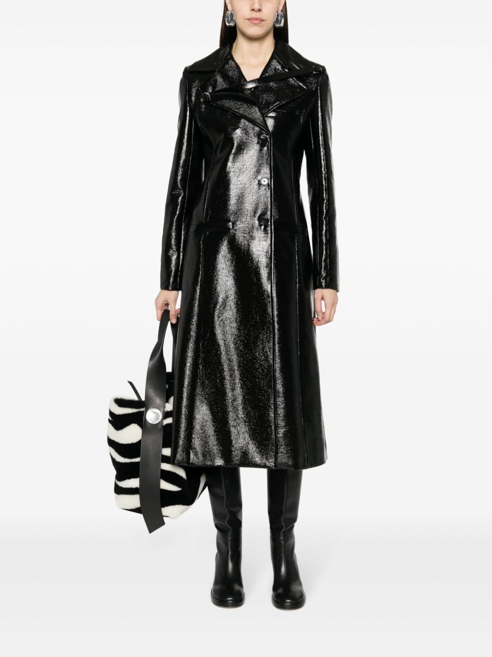 Mid-Length Faux Leather Patent Coat