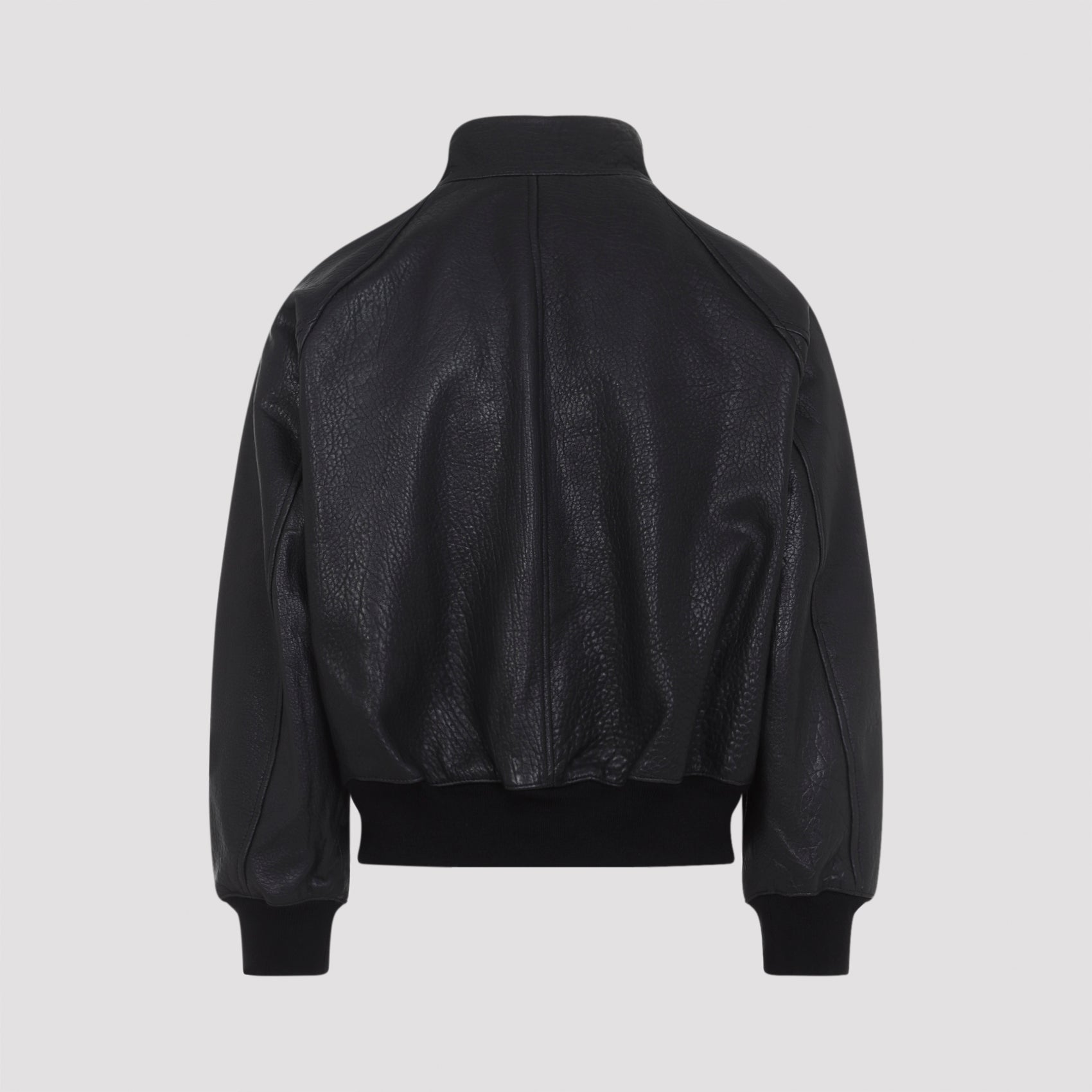 Lamb Leather Jacket With High Collar And Ribbed Details