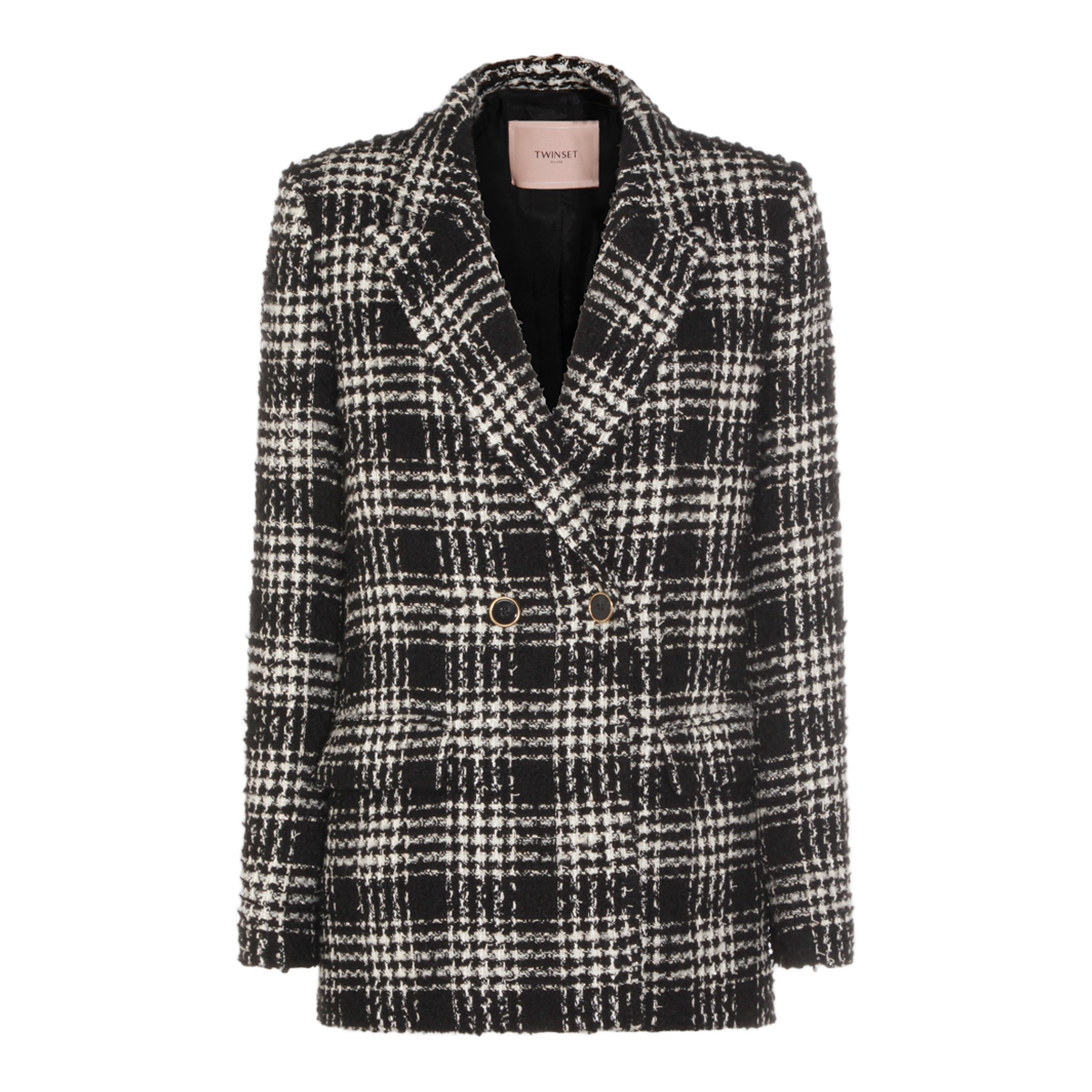 Double-Breasted Checkered Jacket with Textured Finish