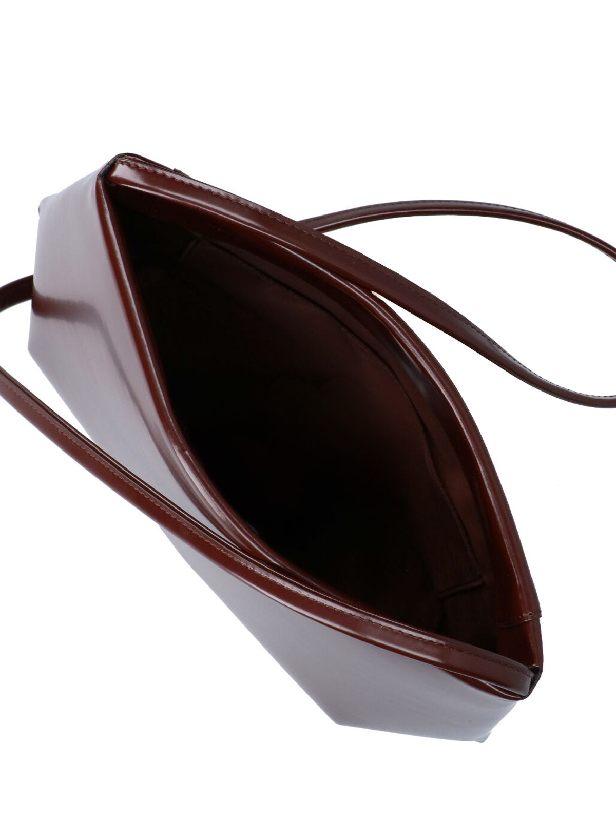 Glossy Brown Loge Leather Shoulder Bag