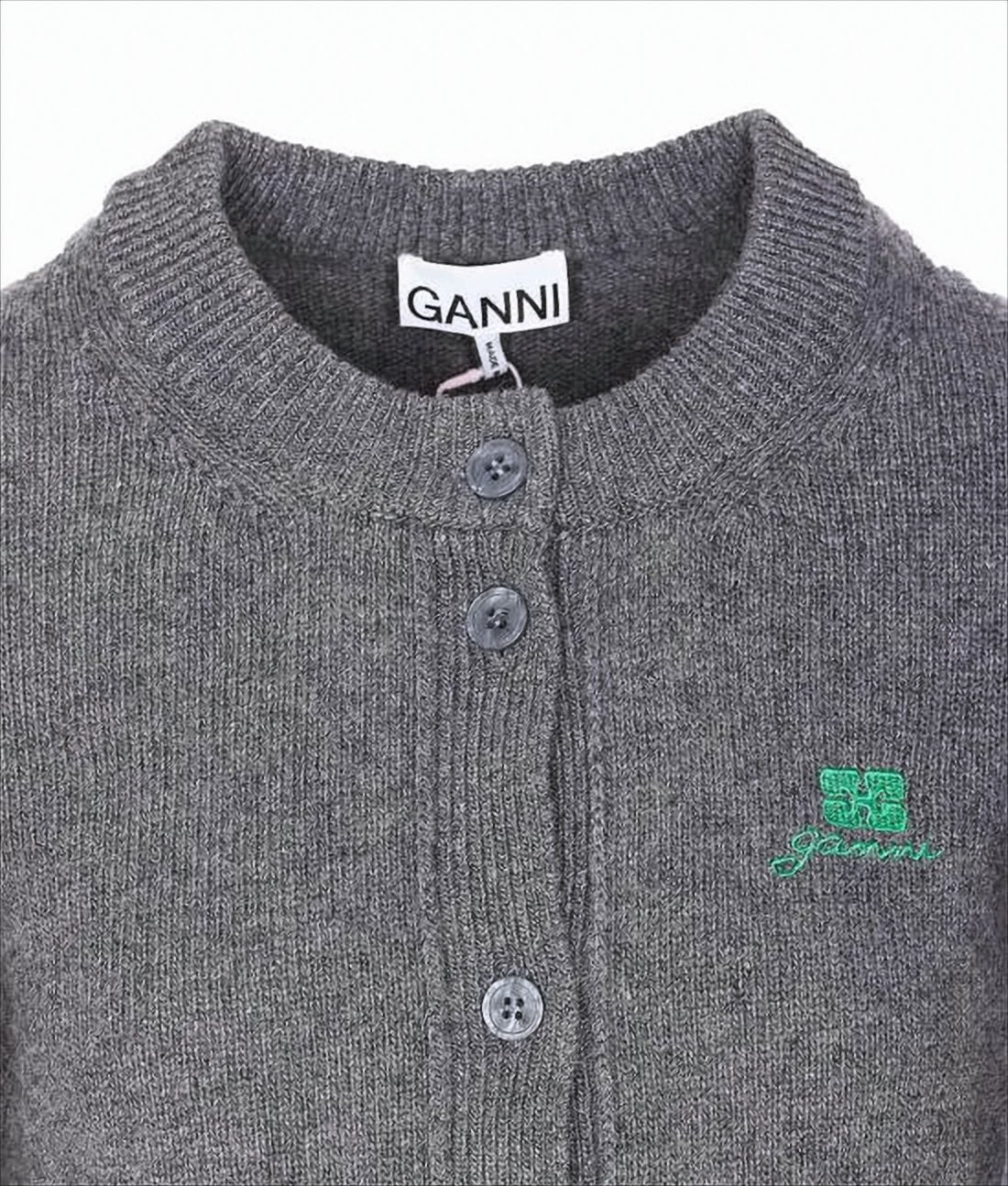 Textured Grey Knitted Cardigan With Button-Down Front