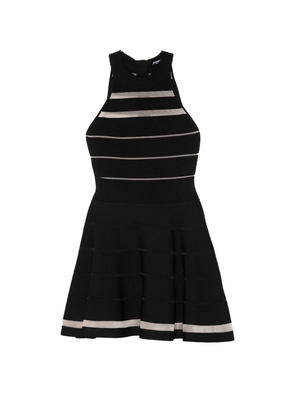 Sleeveless A-Line Dress with Ribbed Bodice and Striped Accents
