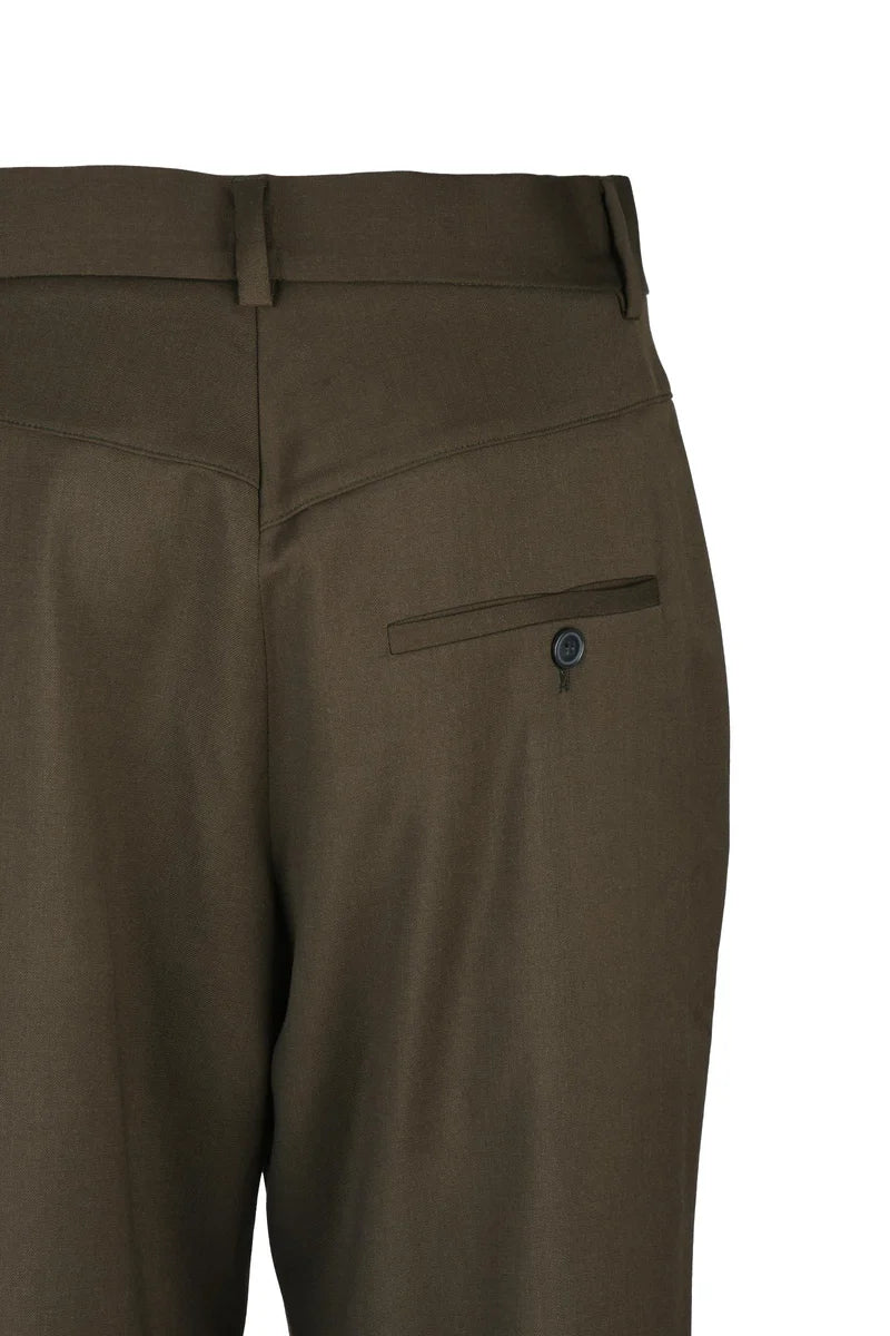 High Waist Trousers Virgin Wool - Military Green